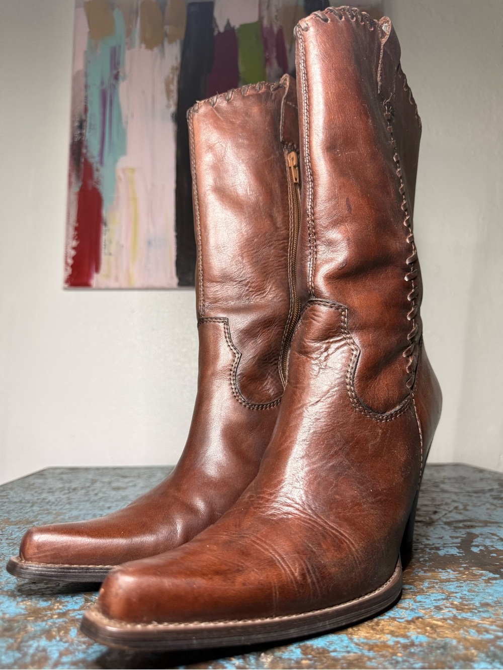 Steve Madden Brown Leather Mid-Calf Heeled Boots